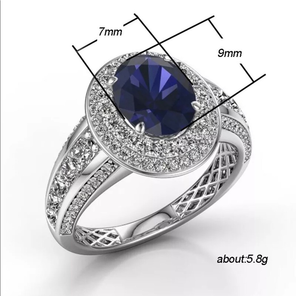 925 Stamped Sterling Silver Blue Sapphire Ring - Picture 4 of 8